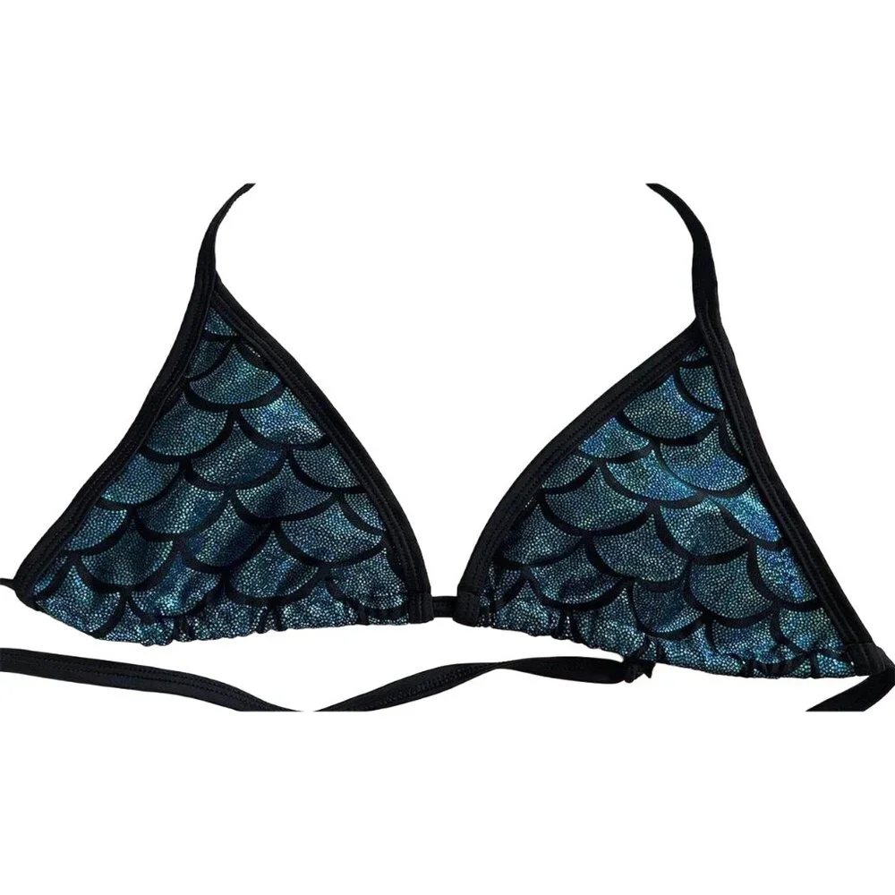 Living Dead Clothing Mermaid Bikini Top | Teal Foil Triangle Goth Swimwear